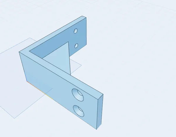 L-shaped shelf bracket with a gusset and countersunk M4 screw holes