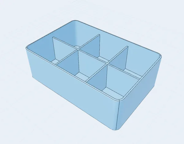 Storage box with dividers, 150 x 100 x 50 mm, six compartments