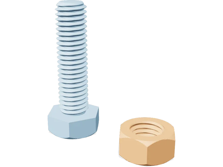 Printed M8 hex bolt standing on its head next to a matching hex nut
