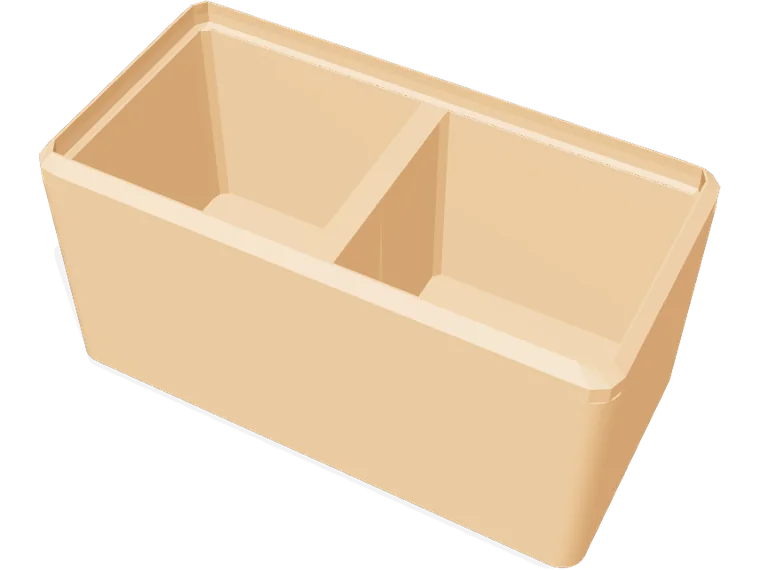 Gridfinity bin 2×1, 6u, 2 compartments