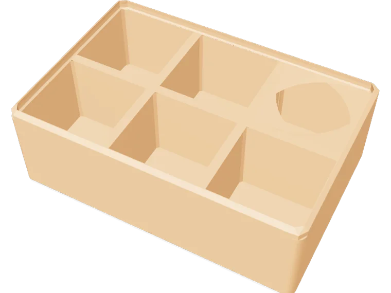 Gridfinity bin 3×2, 6u, 6 compartments