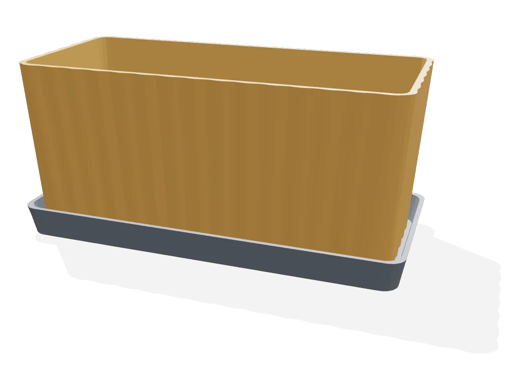 Fluted windowsill planter trough standing on its dark drip tray