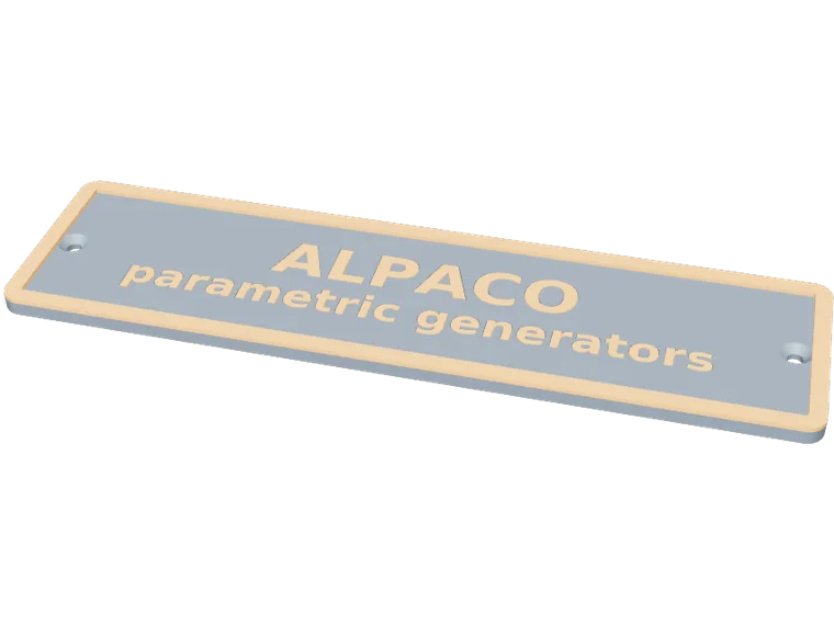 Two-color nameplate with flush inlay letters, border and screw holes