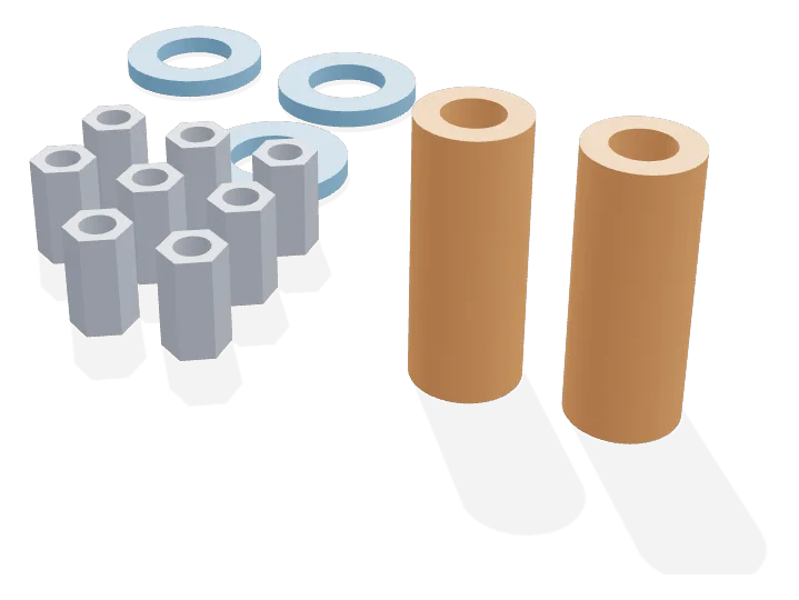 Batch of hex standoffs, round spacers and washers