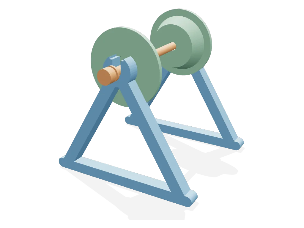 Assembled spool stand: two A-frames, axle and cone hubs