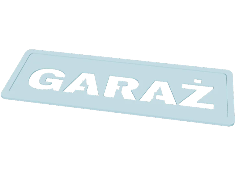 Paint stencil plate with the word GARAZ and automatic bridges holding the letter centers