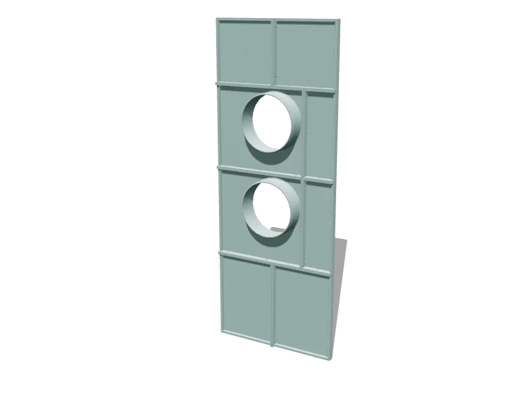 Window vent insert panel with two hose ports, cut into numbered tiles